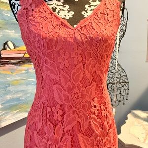 Adriana Papell Coral Lace Over-Lay Dress